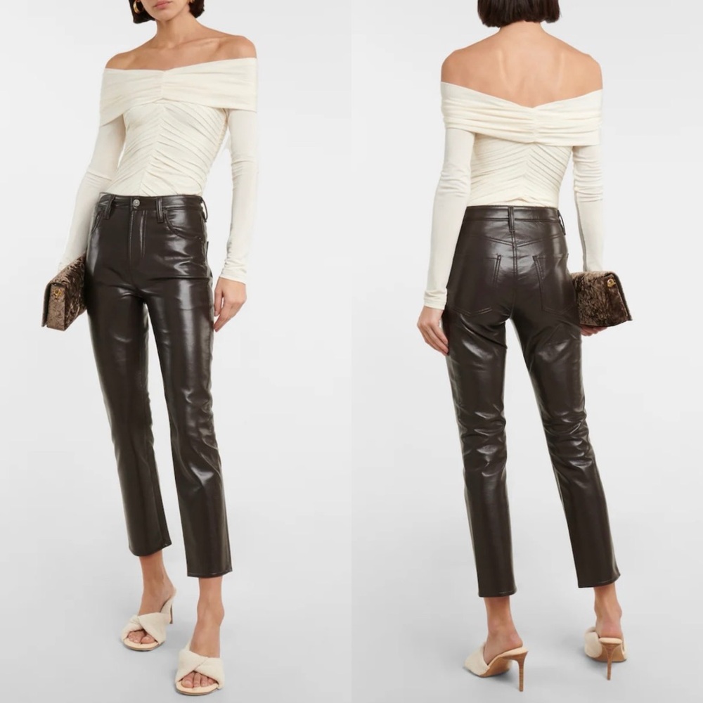 Citizen of Humanity Jolene Brown Leather Pants High Waist Straight Leg 28 | Luxe